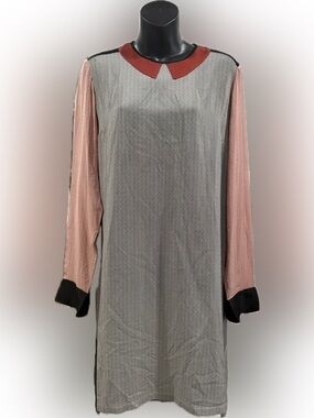 Stella McCartney Silk Blend Chevron Colorblock Shift Dress Faux Collar 40 US 4-6